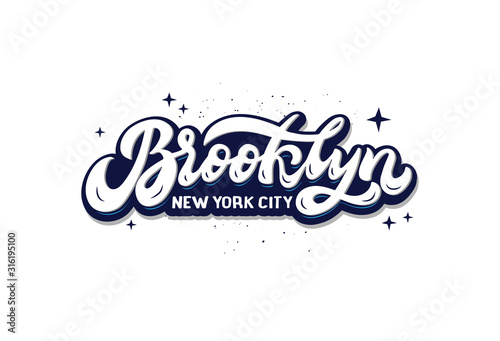 Brooklyn New York city logo, emblem, label, badge. Hand drawn lettering