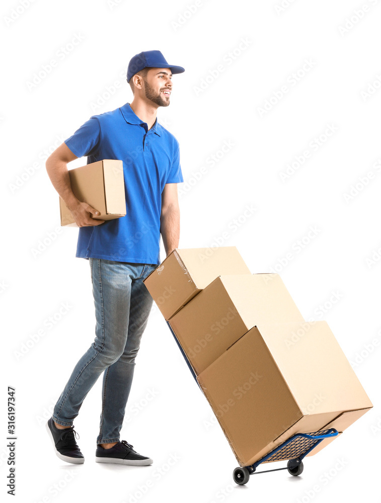 Delivery man with boxes on white background Delivery man with boxes on white background