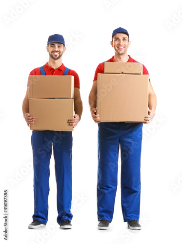 Delivery men with boxes on ...