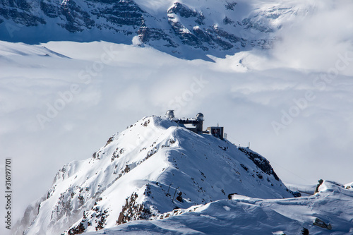 Gornergrat Zermatt emerging from sea of clouds view perfect ski