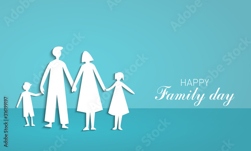 Paper cutout family, family house, family cut out of paper on a blue background. vector illustration, family day