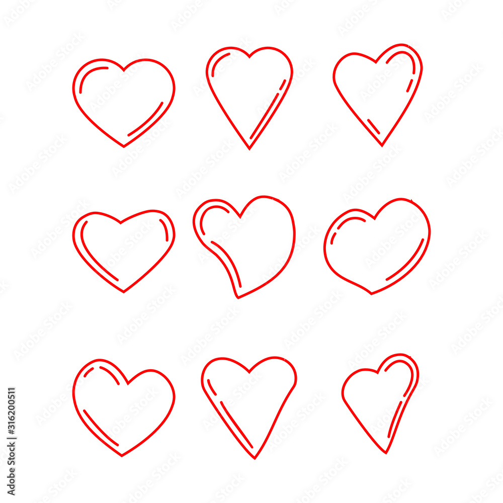 Heart red icon vector set, love illustration symbol collection. romantic sign.