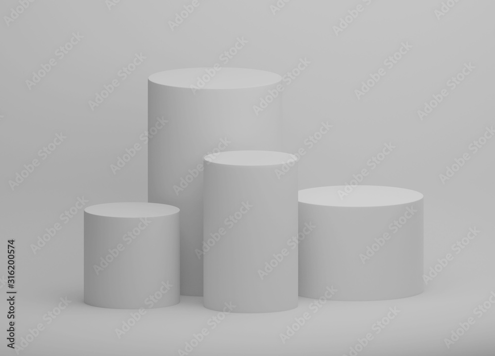 並んだ白色の円柱台3DCG画像 並んだ白色の円柱台3DCG画像