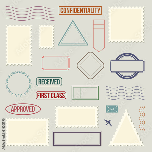 Postage stamp template set - isolated vintage blank sticker collection