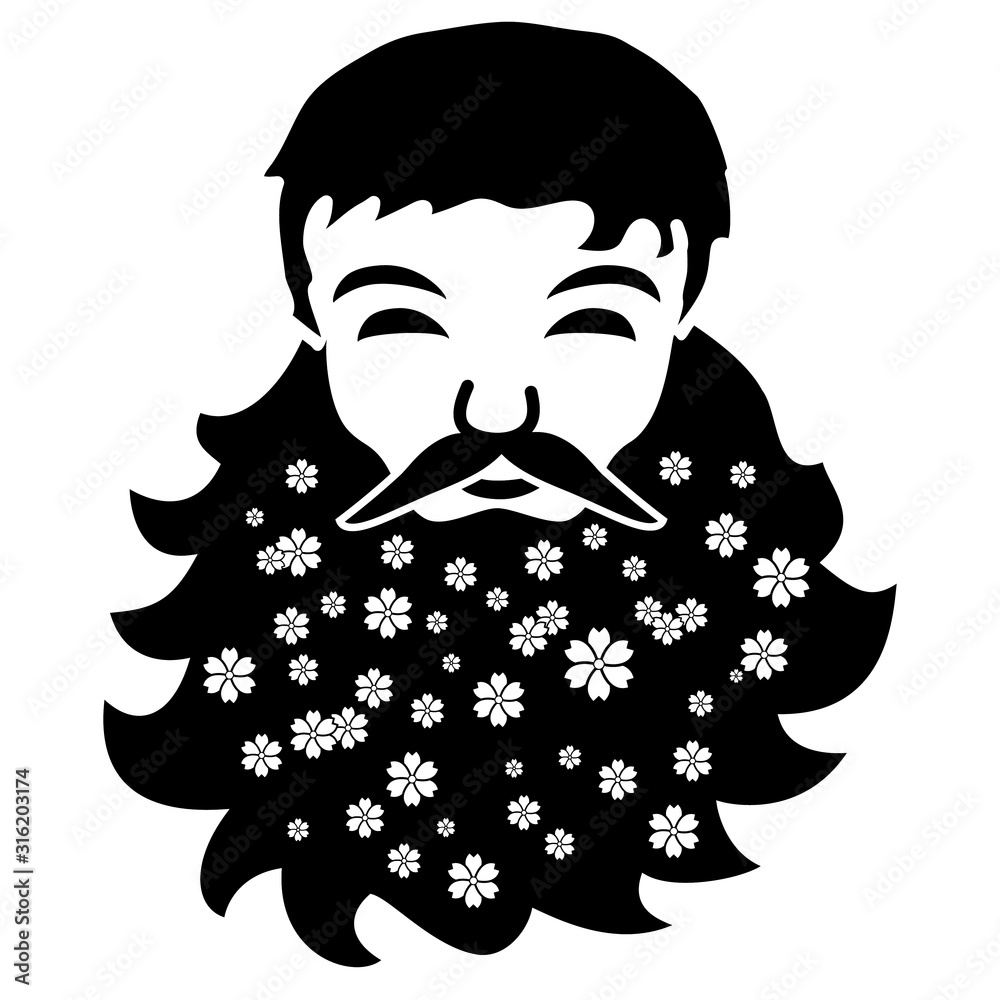 silhouette noire d'une tête d'homme à la barbe fleuri. Stock Vector | Adobe  Stock