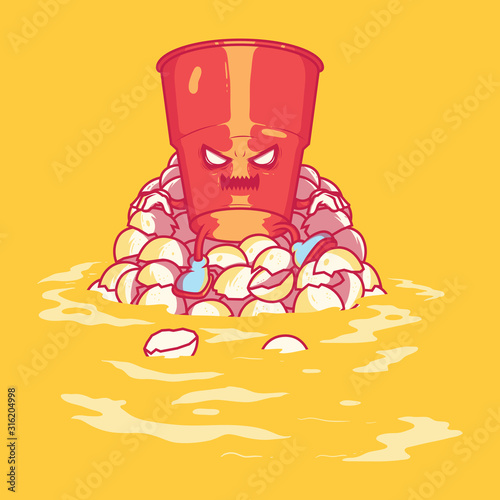 Beer pong cup character vector illustration. Game, drink, team design concept