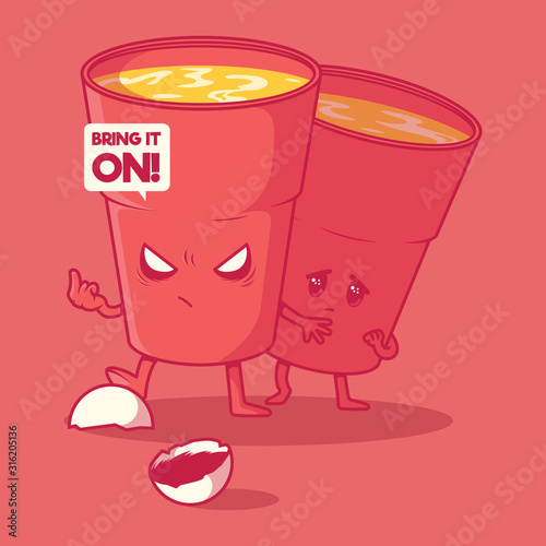 Beer pong cups characters vector illustration. Game, drink, team design concept