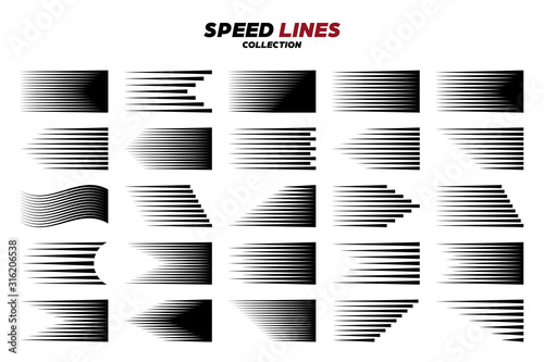 Black comic speed motion line. Vector collection.