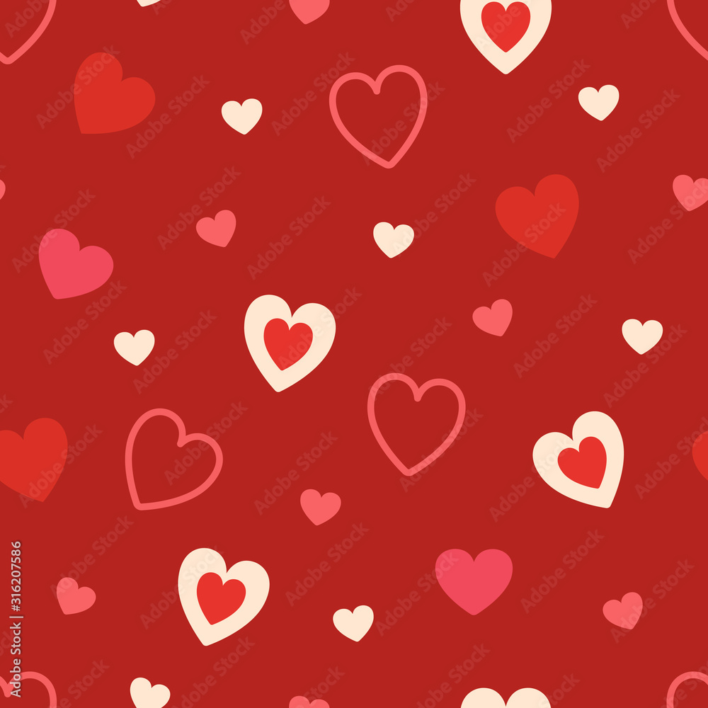 Heart pattern on red background. Hearts design element. Valentines Day  texture. Bright doodle heart confetti. Romantic wallpaper design with  symbol of love. Vector illustration Stock Vector | Adobe Stock