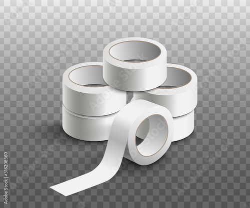 Pile of scotch tape rolls realistic vector mockup illustration isolated.