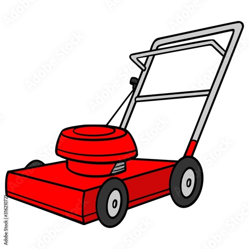Lawn mower - A cartoon illustration of a backyard Lawn mower.