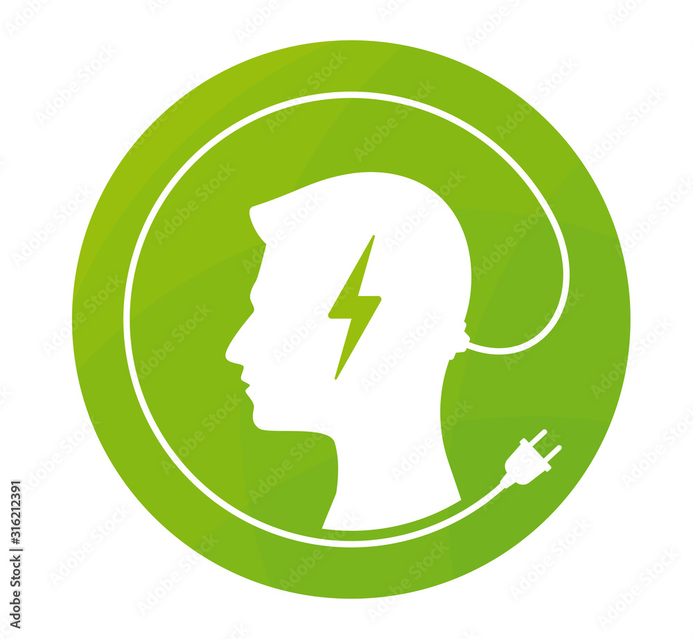 Vector green icon silhouette of a man in a circle with electric cable. Isolated on white background. Vector green icon silhouette of a man in a circle with electric cable. Isolated on white background.