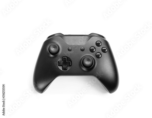 Black gamepad for playing computer games. Isolated on a white background. Close up