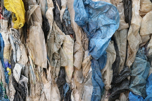 Recycling packed in bales of paper and film close-up