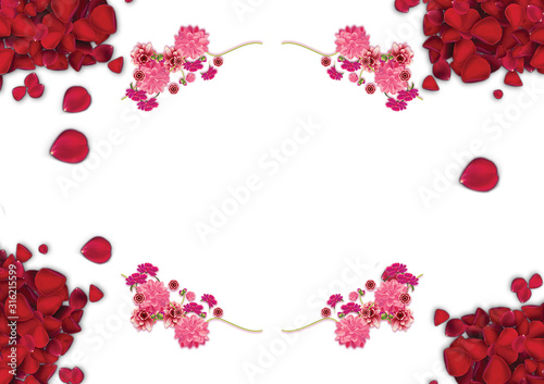 frame of roses isolated on white background
