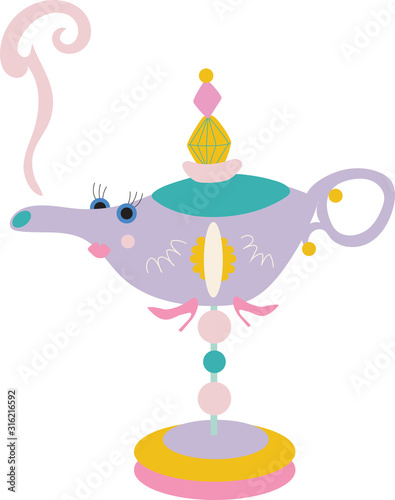 Stylized, fun, and cute oil lamp for children on a white background.