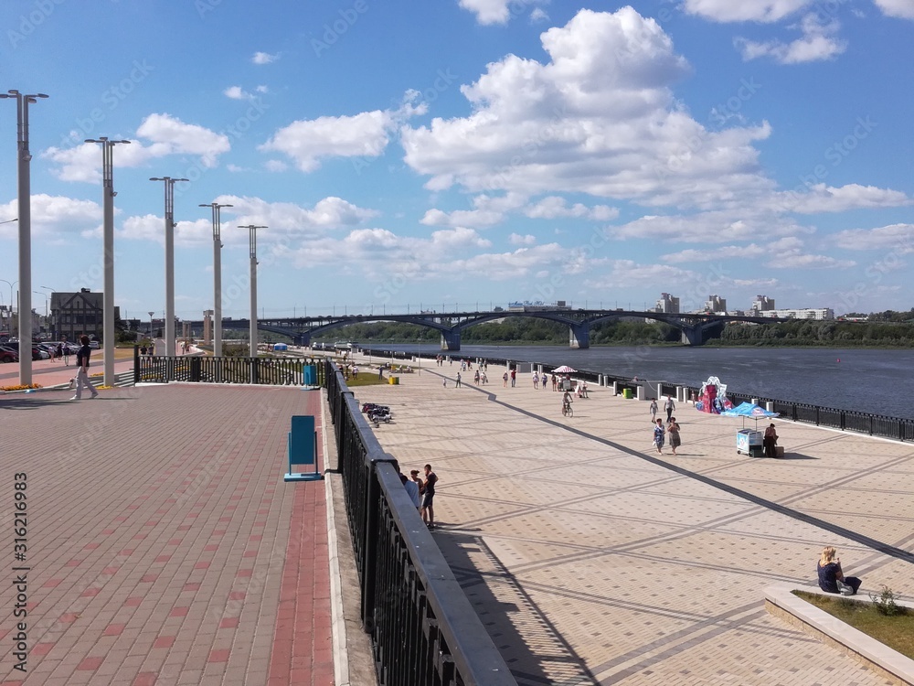 The embankment in Nizhny Novgorod at the confluence of the Volga and Oka rivers. Russia