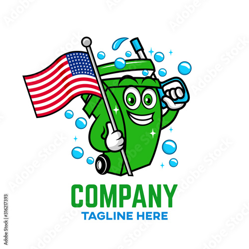 Modern American Patriot Trash can logo. Vector illustration.