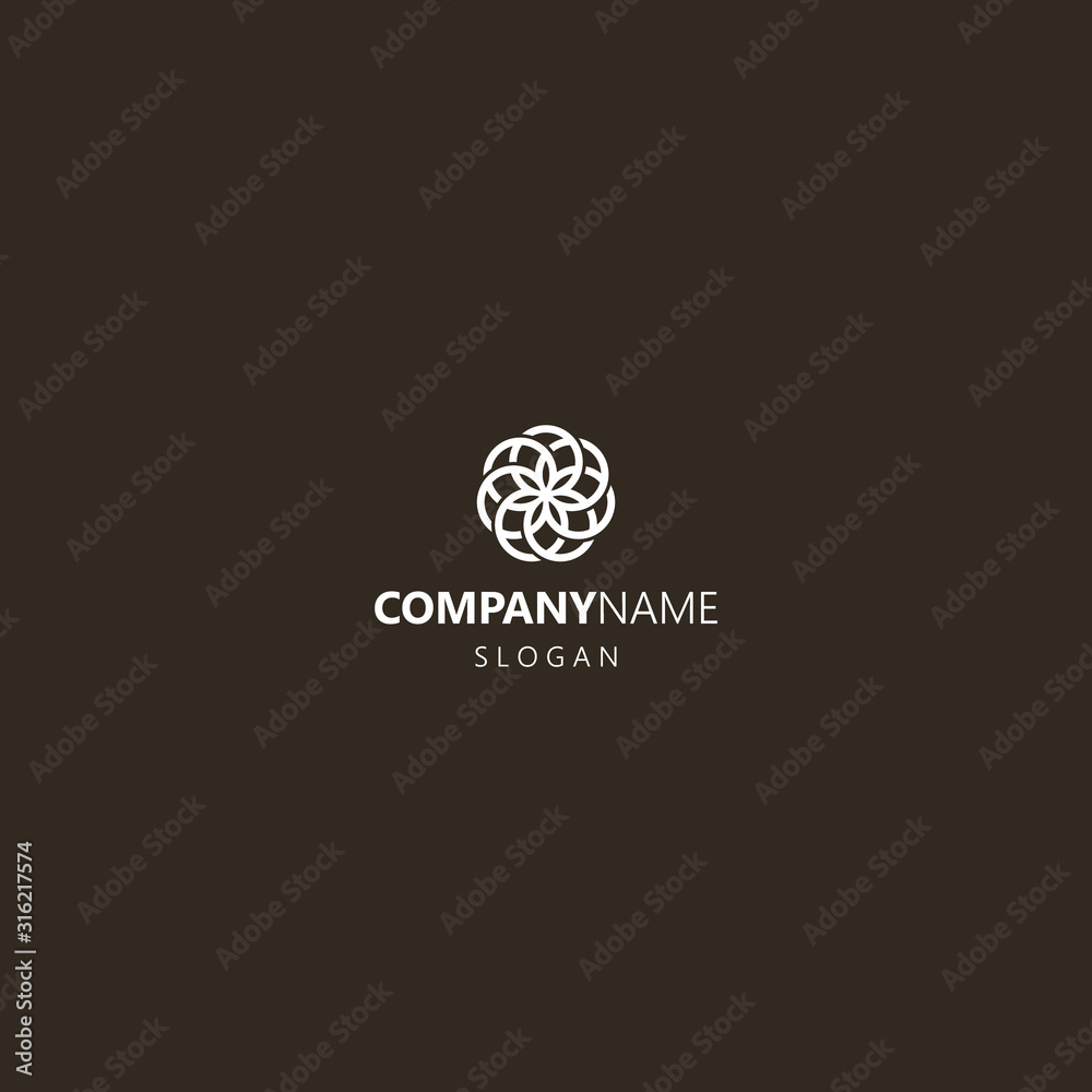 white logo on a black background. simple line art vector iconic logo of a flower created from circles white logo on a black background. simple line art vector iconic logo of a flower created from circles