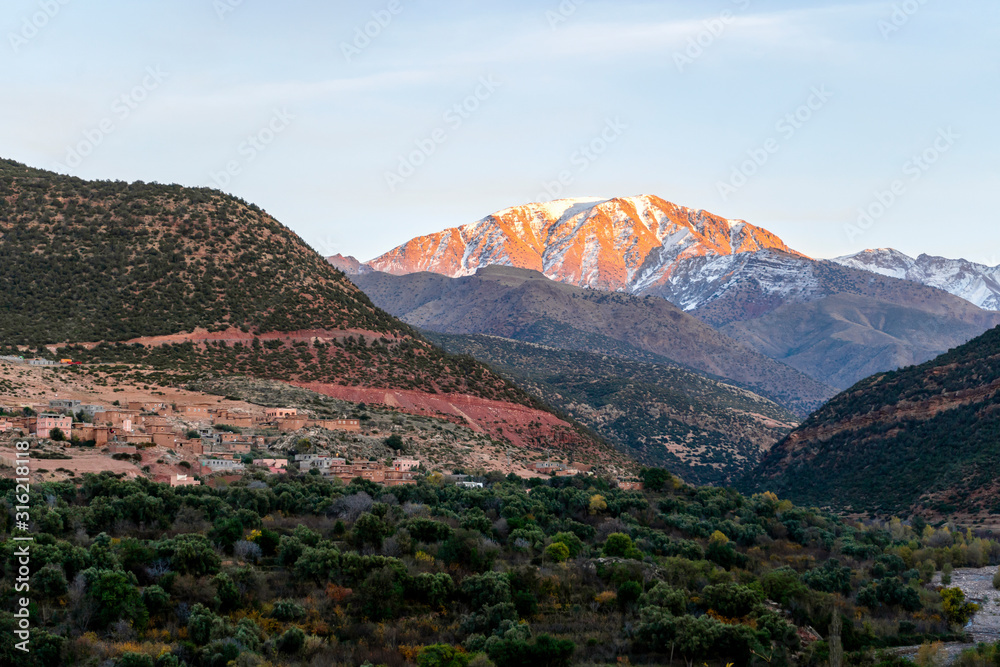 Atlas mountains and Imlil valley at sunset, Morocco Atlas mountains and Imlil valley at sunset, Morocco