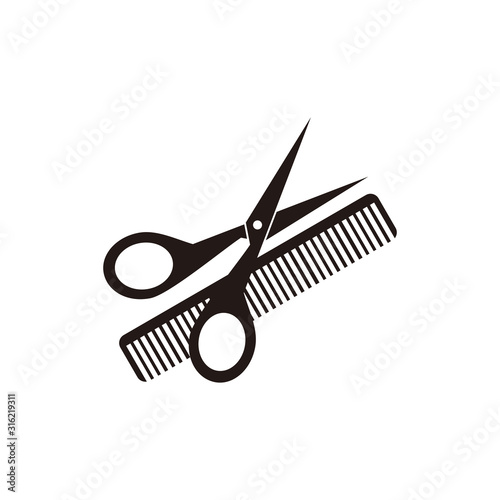 Scissor and comb icon. Barber symbol