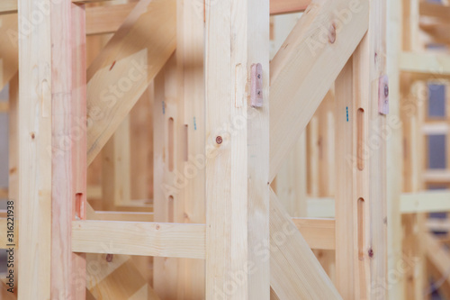 Tableau sur toile New construction framing house. Close up mounting unit