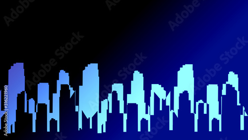 City shadow in the blue lights. Handmade image of urban landscape.