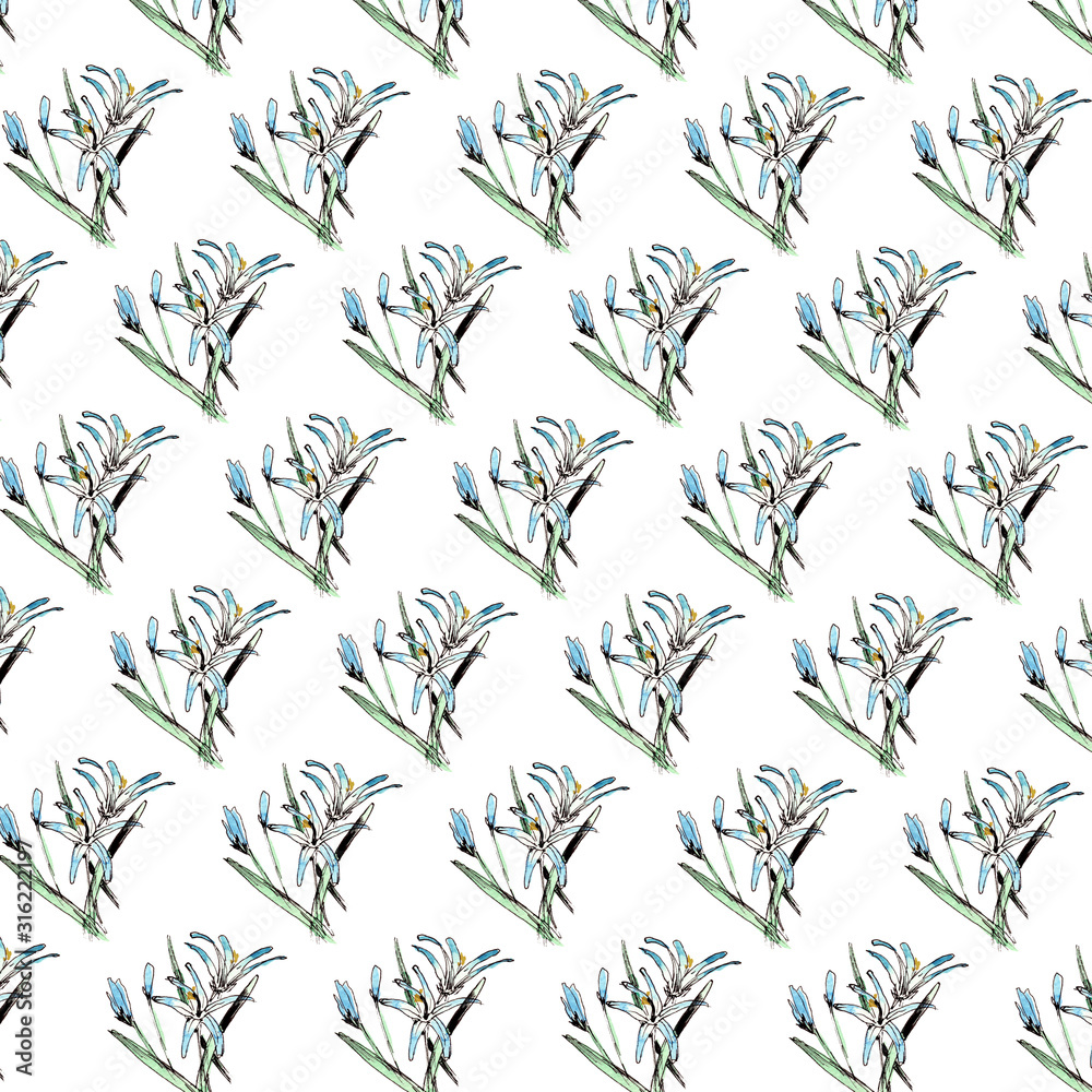 Naklejka premium seamless pattern with spring leaves and flowers. For design of textile, wedding souvenirs, wrappingor scrapbooking paper and gifts