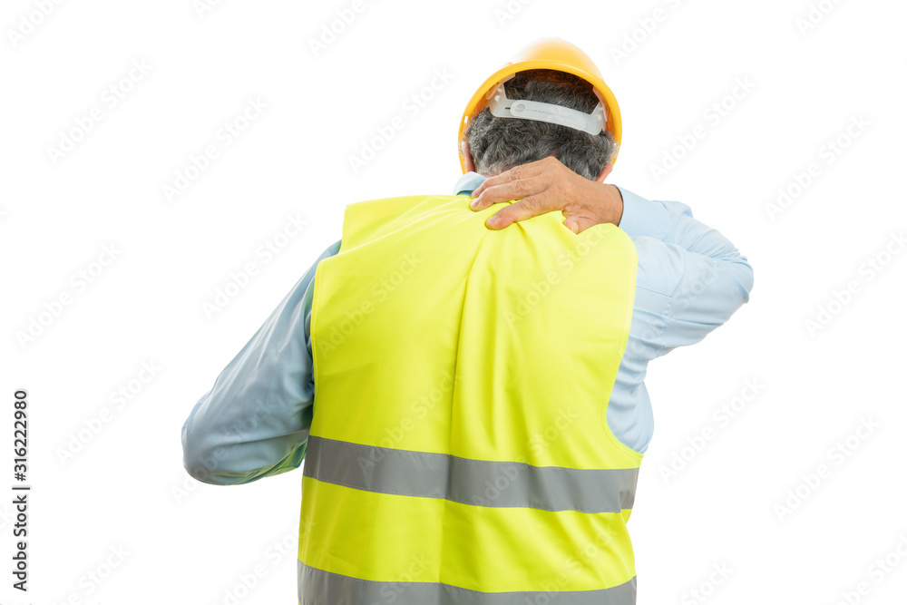Closeup of man holding back of neck Closeup of man holding back of neck