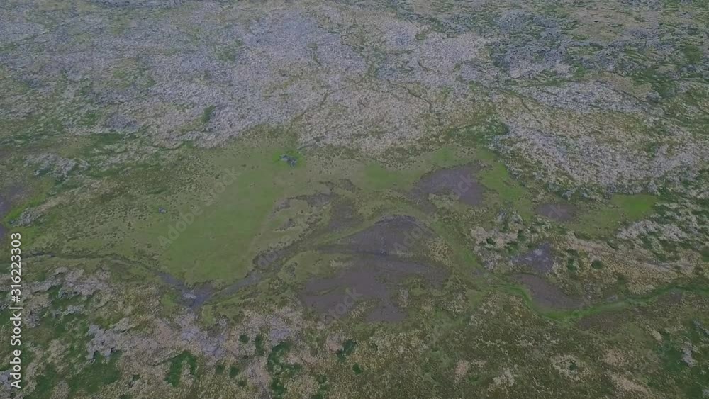 Aerial shot of beautiful rural landscape in Iceland during foggy day Aerial shot of beautiful rural landscape in Iceland during foggy day