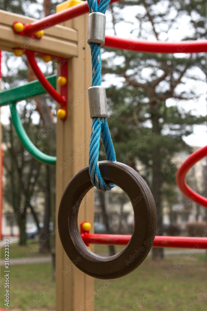 children playground, gymnastic rings in the playground