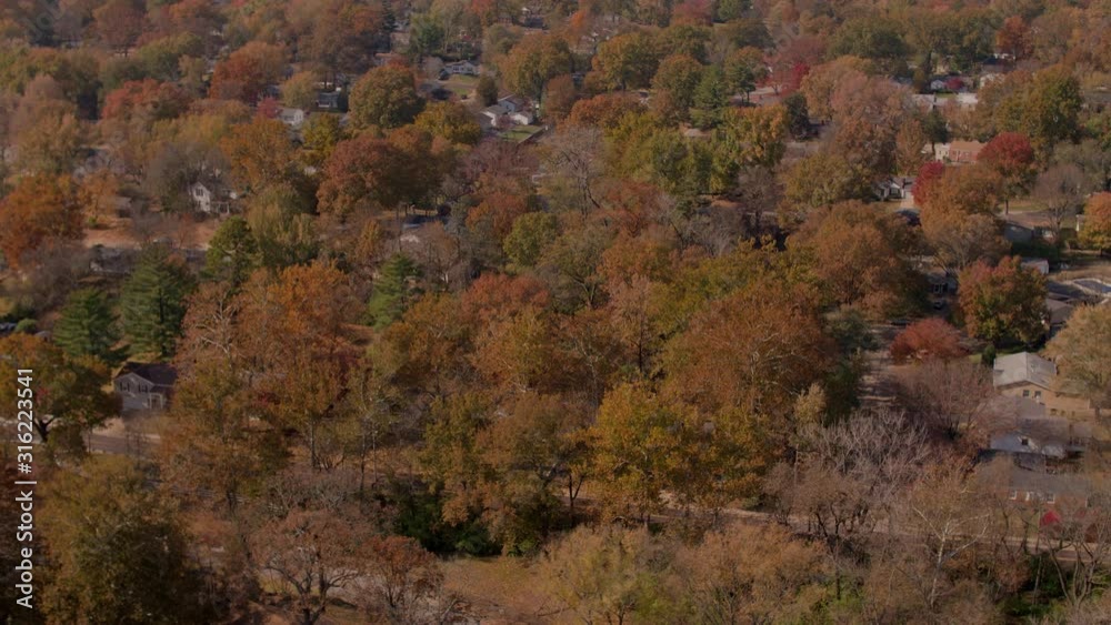 Pull away over St. Louis neighborhood with trees in Autumn Pull away over St. Louis neighborhood with trees in Autumn