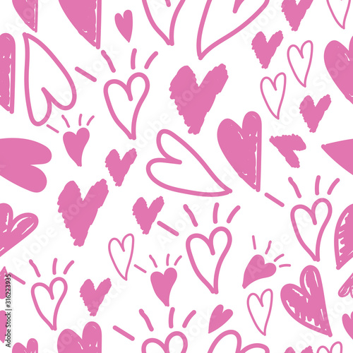 cute hand drawn pink heart on white background.