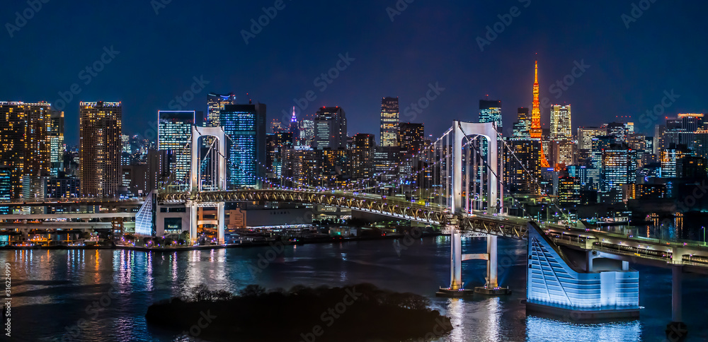 東京 台場 レインボーブリッジ 夜景 ~Tokyo Daiba Night View~ Stock