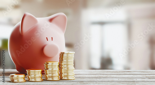 Pink piggy bank, savings co...
