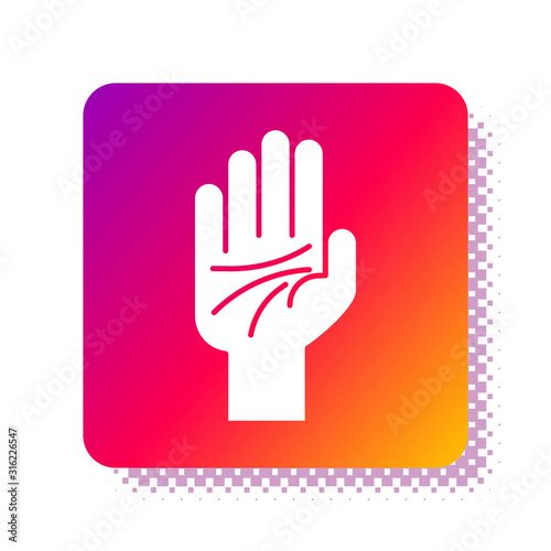 White Palmistry of the hand icon isolated on white background. Square color button. Vector Illustration