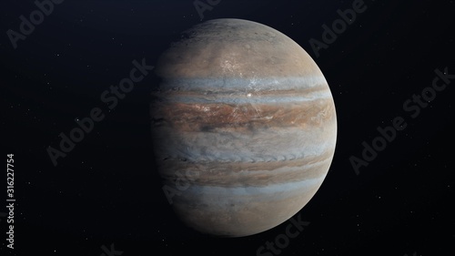 Planet Jupiter in Space drifting away, stars in background. 3d rendering
