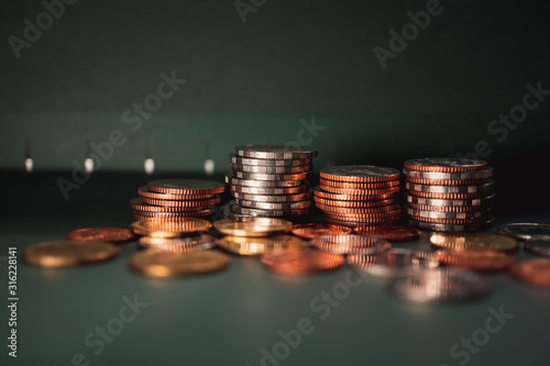 Closeup stack coins with copy space using as business banking and financial concept