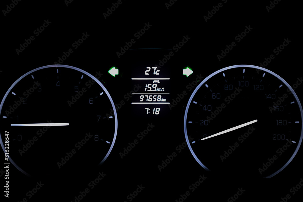 Fototapeta premium Car dashboard at night There are alerts to see the system of cars.