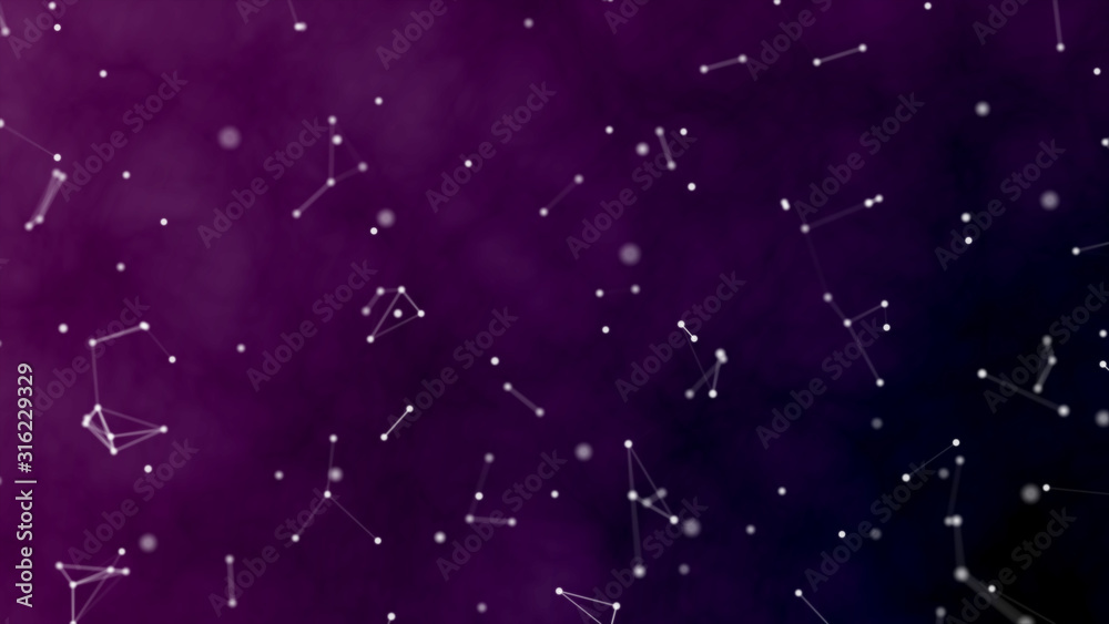 Fototapeta premium Abstract futuristic purple plexus background with onnecting points and lines. Science, technology, business, space concept. Plexus digital wallpaper.