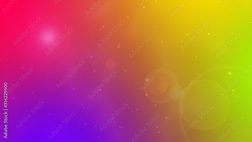 Modern neon abstract rainbow background with sunflare and particles. Bright color gradient. Abstract blurred wallpaper.