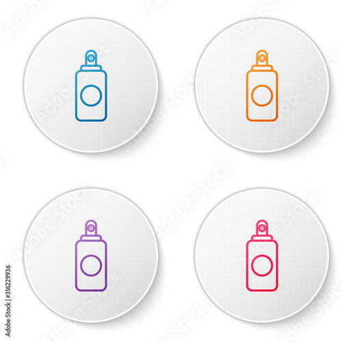 Color line Spray can for air freshener, hairspray, deodorant, antiperspirant icon isolated on white background. Set icons in circle buttons. Vector Illustration