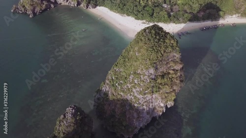 The incredible Railay beach and bay by drone during a sunset in Thailand in Krabi