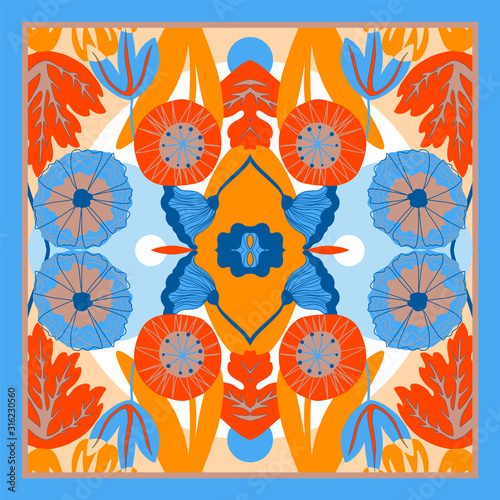 Card, bandana print, kerchief design, napkin. Ready for print.