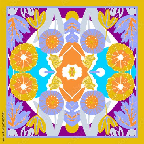 Card, bandana print, kerchief design, napkin. Ready for print.