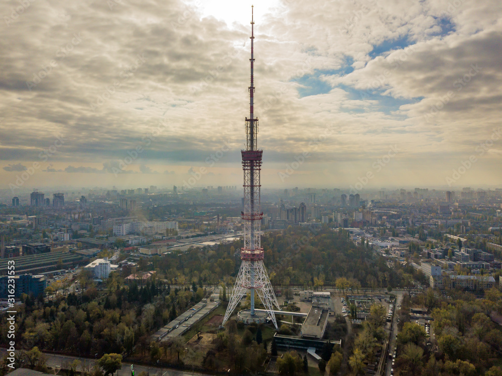 Obraz premium TV tower in Kiev on a background of cloudy sky