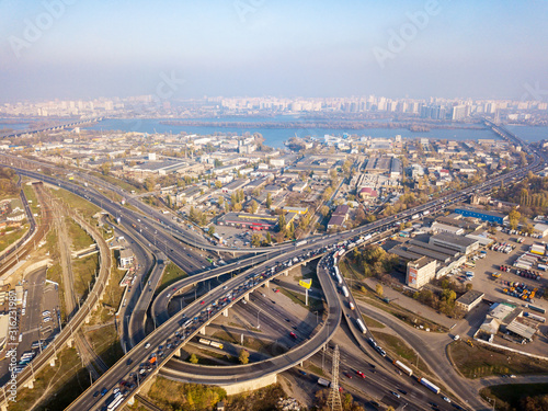 Aerial drone view. Roundabout in Kiev. © Sergey