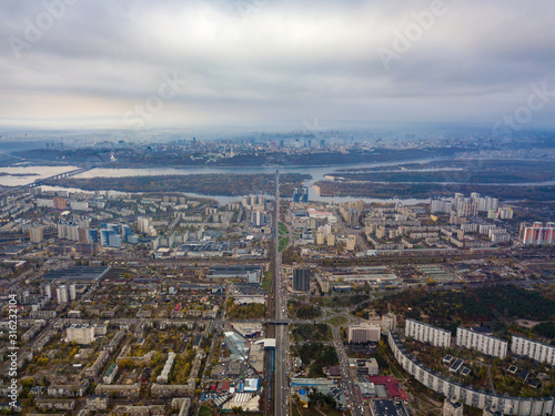 Aerial drone flight over Kyiv city © Sergey