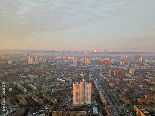 Wallpaper Mural Aerial drone view. Residential area of Kiev in the sunset. Torontodigital.ca