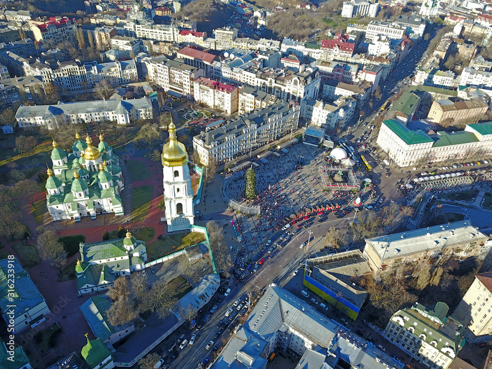 Aerial drone view. St. Sophia Church in Kiev.